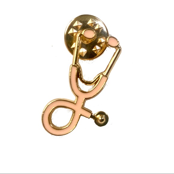 Stethoscope Lapel Scrub Nurse Pin Silver Gold Pink - Picture 9 of 13
